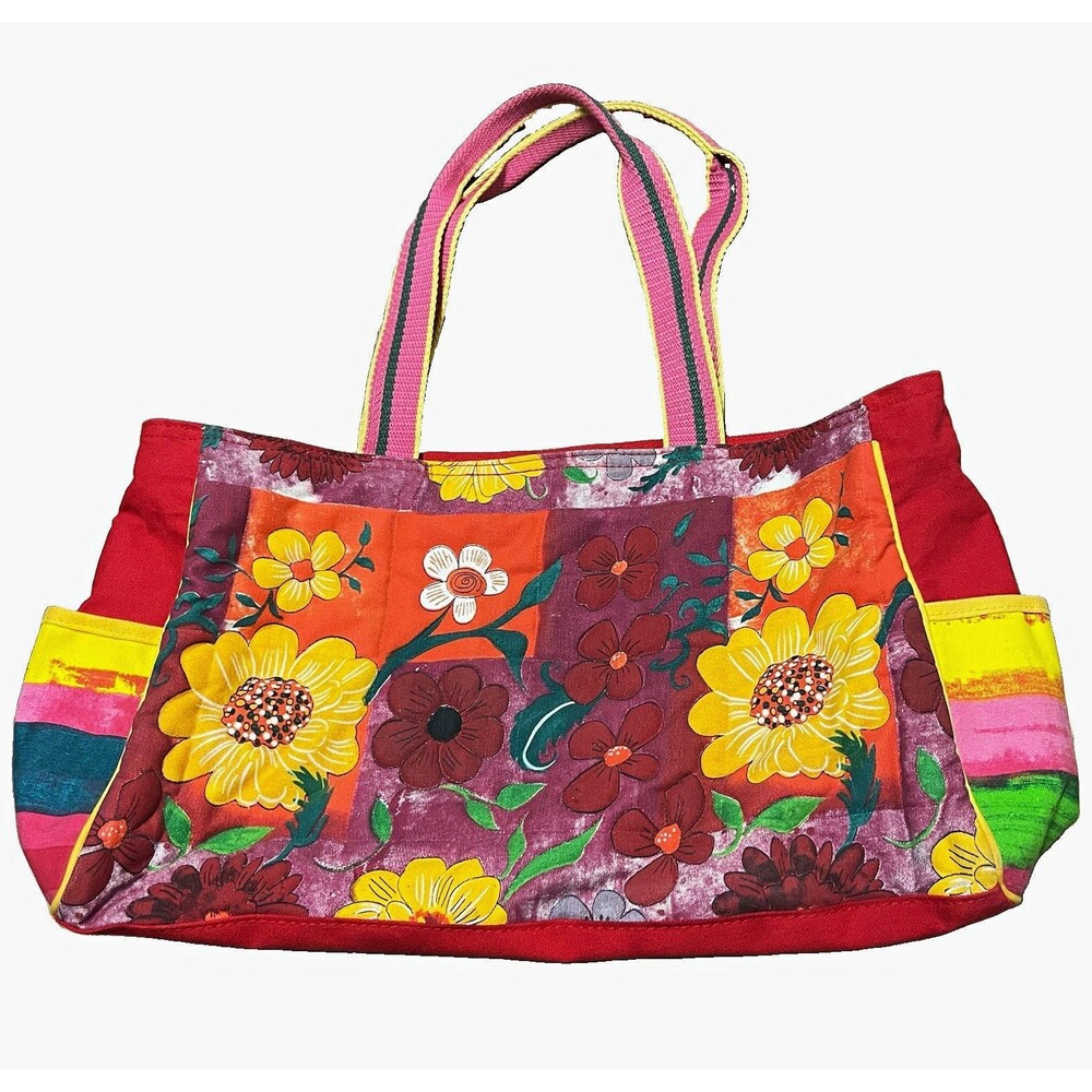 Sun N Sand Sundance Floral Patchwork Zip-Top Tote Bag Multicolor Double Handle